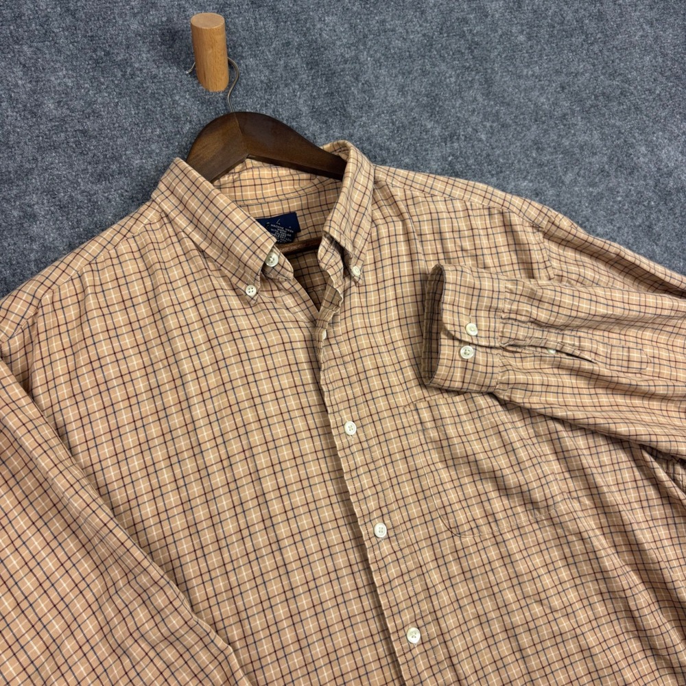 Brooks Brothers 346 Mens XL Tan Plaid Button Down Shirt Long Sleeve Cotton Check